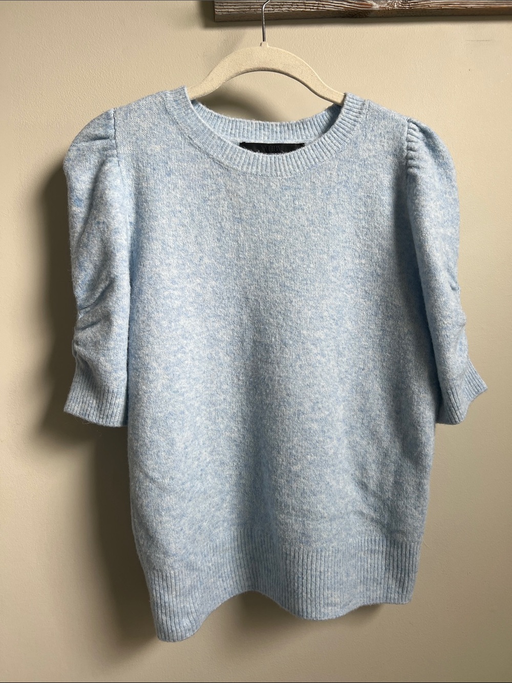 White House Black Market Light Blue Puff Sleeve Crewneck Sweater